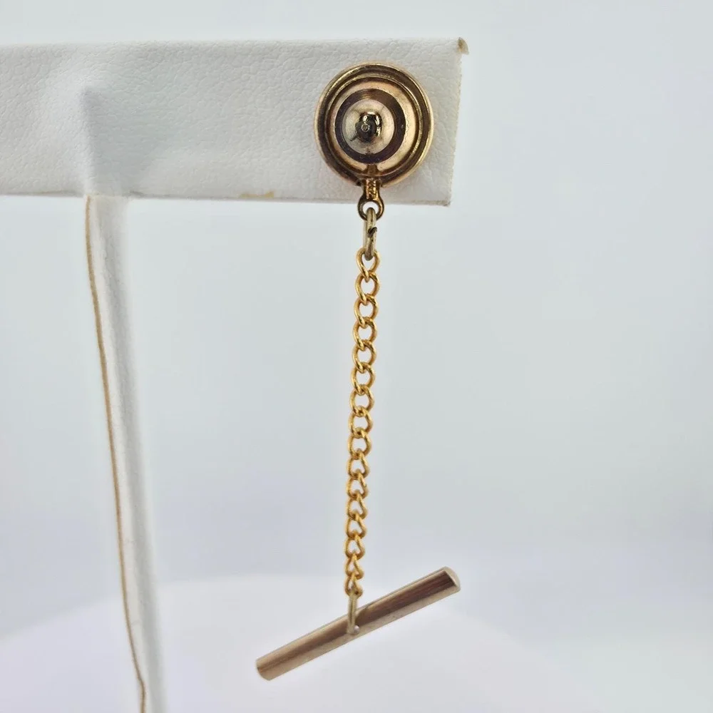 Vintage SWANK Tie Tack Clip Cufflink Set Diamond Cut Border Silver Gold Tone